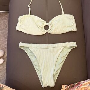 Monday Swimwear Ribbed Bandeau Bikini Set in Light Sage
